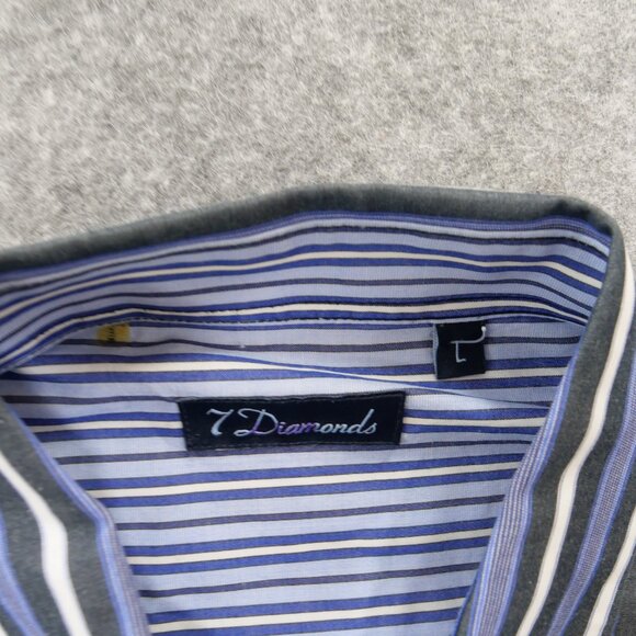 7 Diamonds Shirt Mens Large Blue Button Up Long Sleeve Striped Pockets - Picture 8 of 13